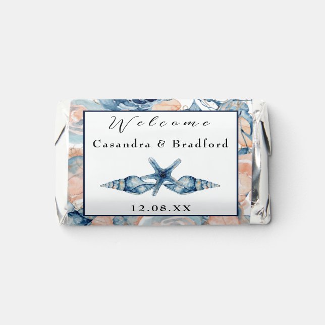 Nautical Wedding Beach Sea Shell and Roses, Hershey's Miniatures (Front)