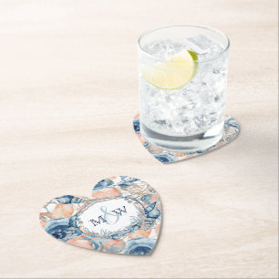 Nautical Wedding Beach Sea Shell and Roses, Paper Coaster