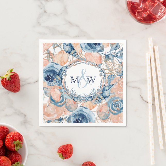 Nautical Wedding Beach Sea Shell Flowers  Napkins (Insitu)