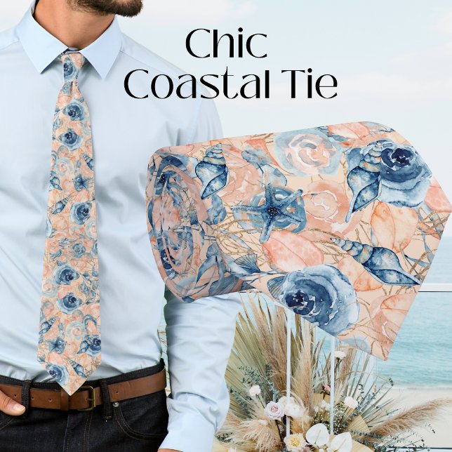 Nautical Wedding Beach Sea Shell Flowers  Neck Tie (Creator Uploaded)
