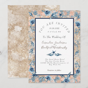 Nautical Wedding Beach Sea Shell Flowers Rose LT I Invitation