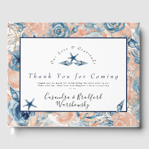 Nautical Wedding Beach Sea Shell Flowers Roses Guest Book