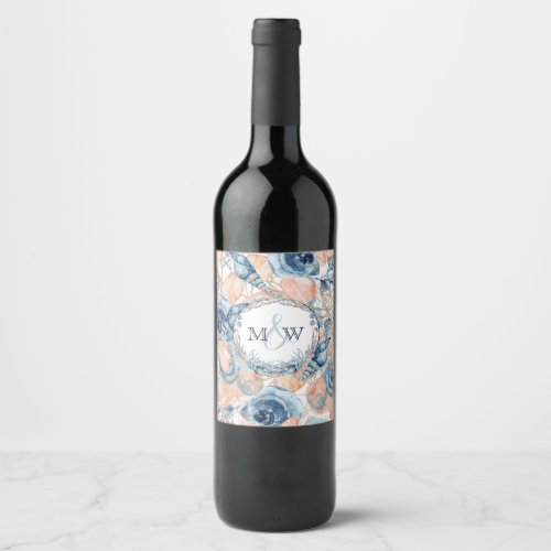 Nautical Wedding Beach Sea Shell Flowers  Wine Label