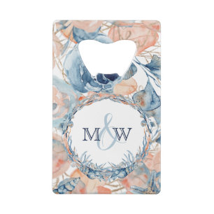 Nautical Wedding Beach Seashell and Roses Credit Card Bottle Opener