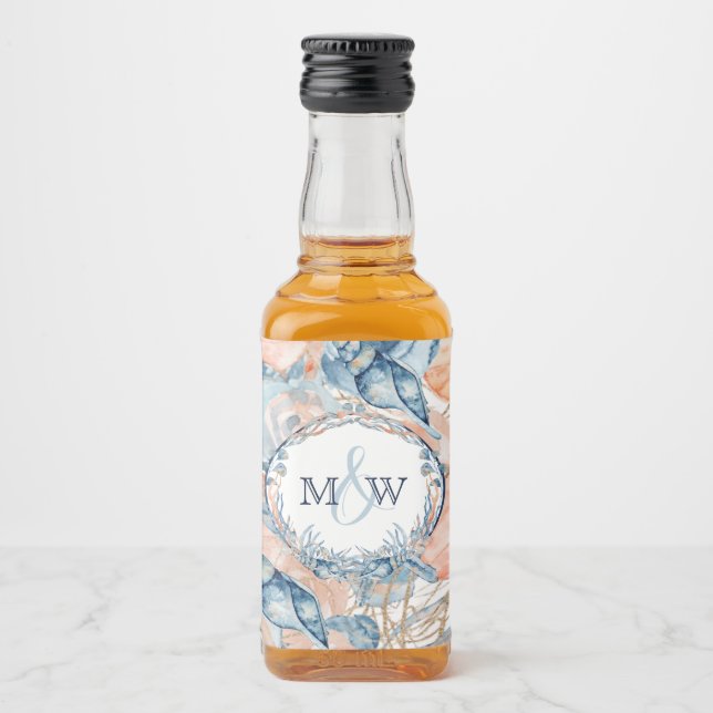 Nautical Wedding Beach Seashell and Roses Liquor Bottle Label (Front)