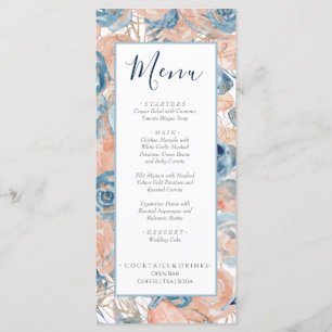 Nautical Wedding Beach Seashell and Roses Menu