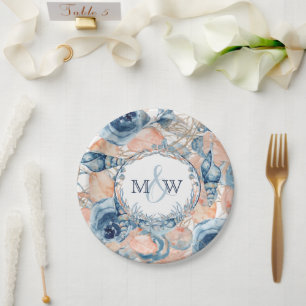 Nautical Wedding Beach Seashell and Roses, Paper Plates