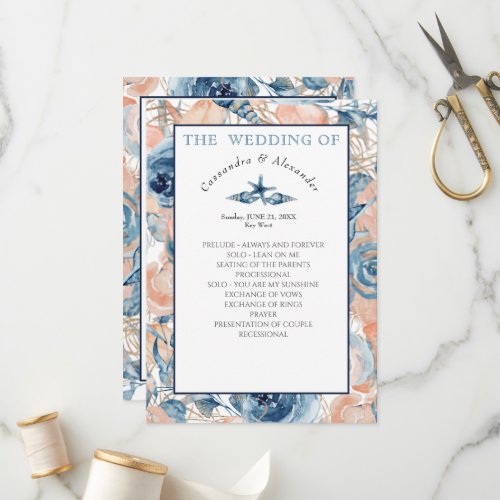 Nautical Wedding Beach Seashell and Roses Program