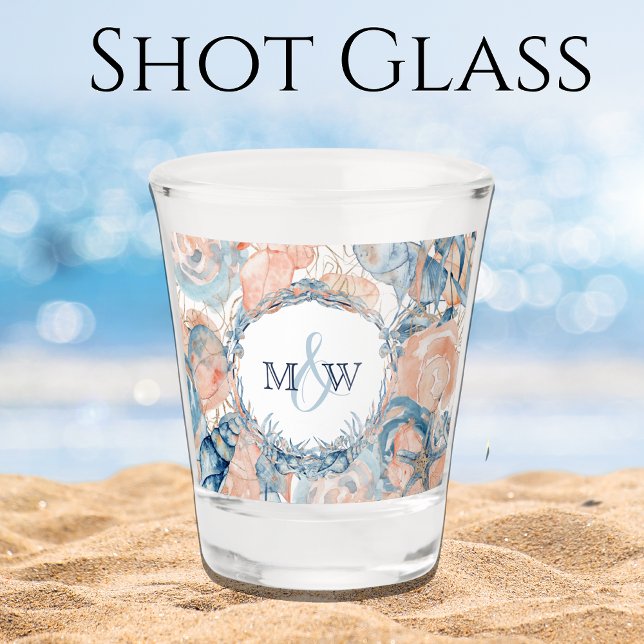 Nautical Wedding Beach Seashell and Roses Shot Glass (Creator Uploaded)