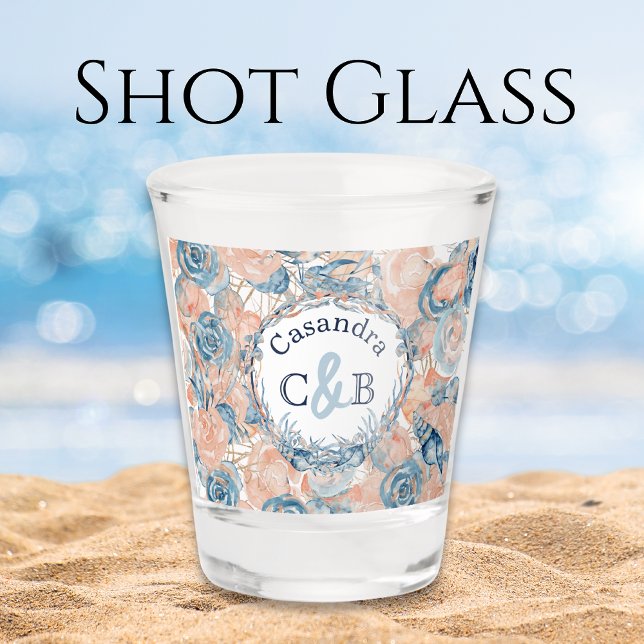 Nautical Wedding Beach Seashell and Roses Shot Glass (Creator Uploaded)