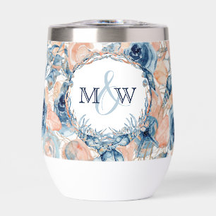 Nautical Wedding Beach Seashell and Roses Thermal Wine Tumbler