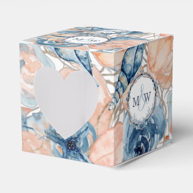 Nautical Wedding Beach Seashell Flowers  Favor Boxes (Front Side)