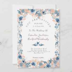 Nautical Wedding Beach Seashell Flowers Roses Wed Invitation