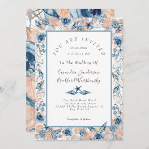 Nautical Wedding Beach Seashell Flowers Roses Wed Invitation