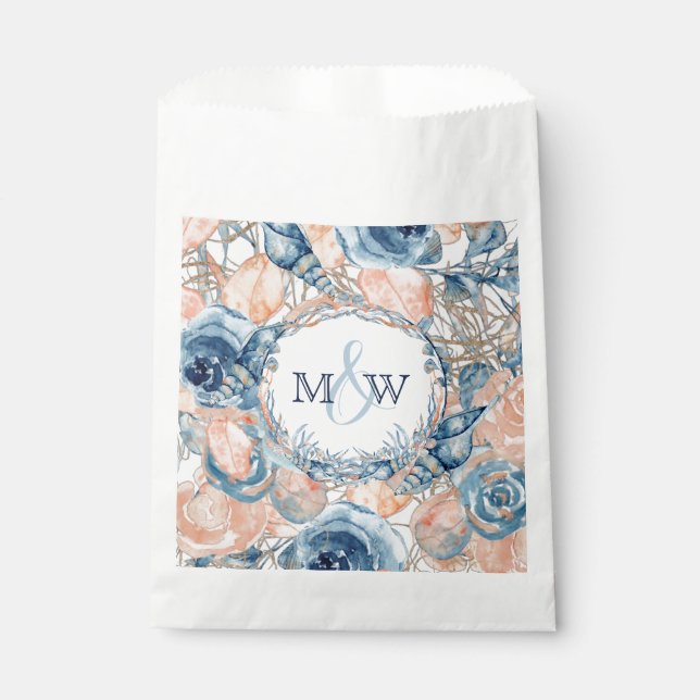 Nautical Wedding Beach Seashell n Roses Favor Bag (Front)