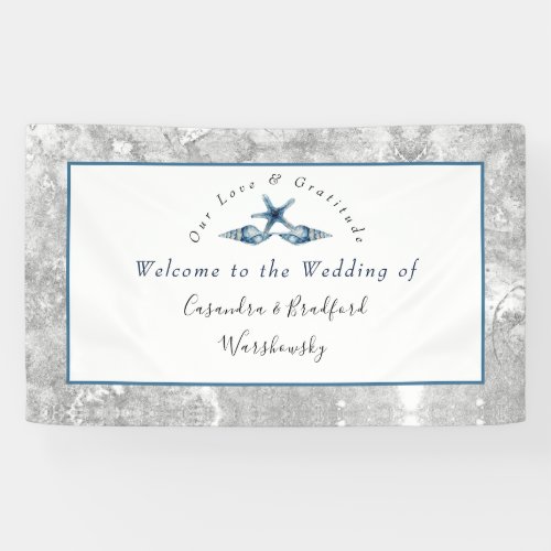 Nautical Wedding Beach Seashell Roses  Gray  Blue Banner