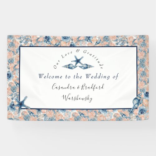 Nautical Wedding Beach Seashell Roses Honeymoon  Banner