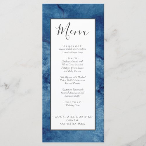 Nautical Wedding Beach Watercolor Navy Blue Menu