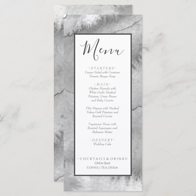 Nautical Wedding Beach Watercolor Pewter Gray Menu (Front/Back)