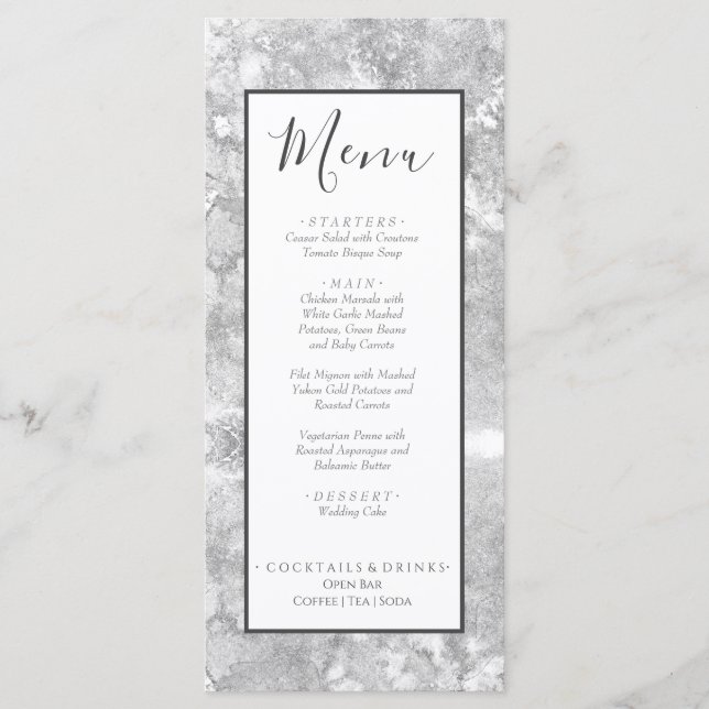 Nautical Wedding Beach Watercolor Silver Gray Menu (Front)