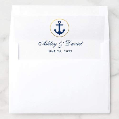 Nautical Wedding Blue Anchor Gold Ring Wedding Envelope Liner