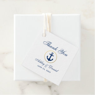 Nautical Wedding Blue Anchor Gold Thank You Favor Tags