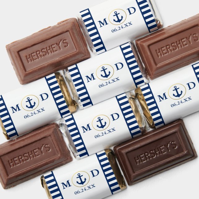 Nautical Wedding Blue Anchor Initials Gold Ring Hershey's Miniatures (Assorted)