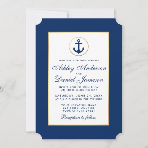 Nautical Wedding Blue Anchor Invitation W