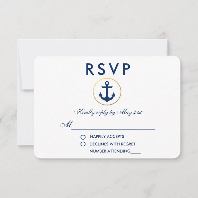 Nautical Wedding Blue Anchor RSVP (Front)