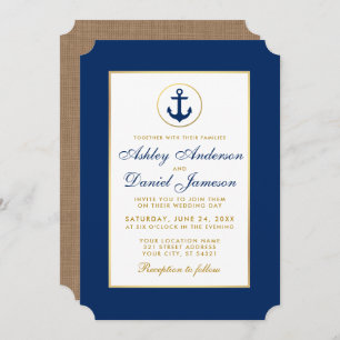 Nautical Wedding Blue and Gold Invitation B