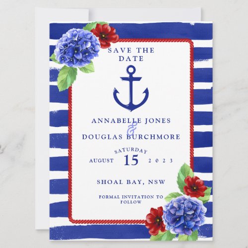 Nautical Wedding Blue Red Hydrangea Save The Date