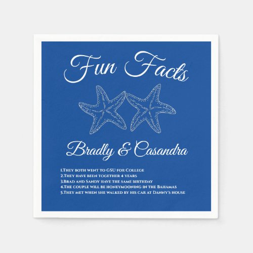 Nautical Wedding  Blue Starfish Fun Facts Napkins