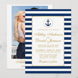 Nautical Wedding Blue Stripes Invite G Photo Back