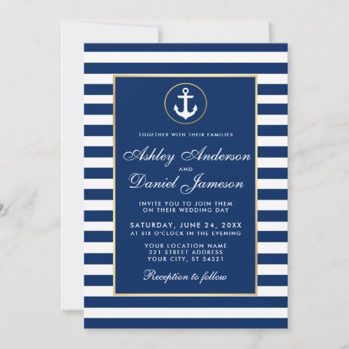 Nautical Wedding Blue Stripes Invite W