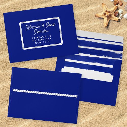 Nautical Wedding Blue Watercolor Rope Striped RSVP Envelope