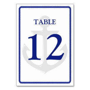 Nautical Wedding Blue White Anchor Illustration Table Number