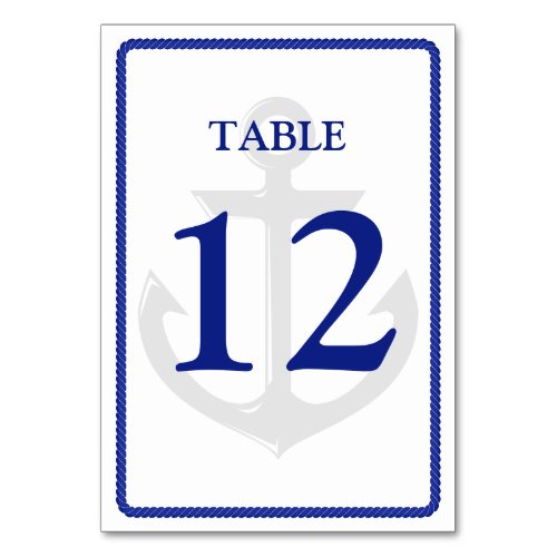 Nautical Wedding Blue White Anchor Illustration Table Number