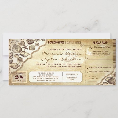 nautical wedding boarding pass tickets invitations