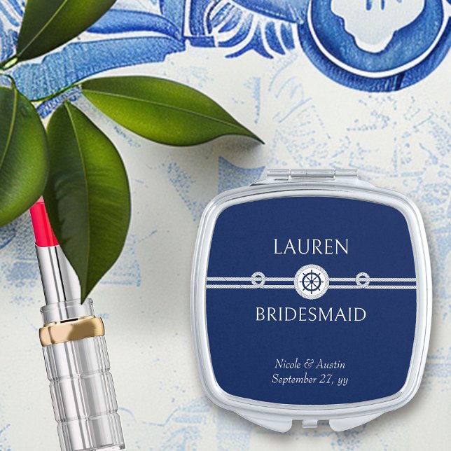 Nautical Wedding Bridal Party Gift Bridesmaid Compact Mirror (Nautical wedding bridesmaid gift - personalize for any member of your bridal party)