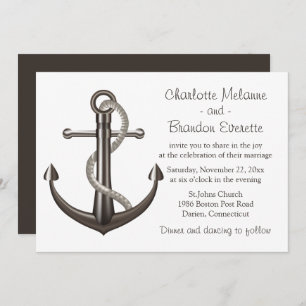 Nautical Wedding Brown Ship Anchor Beach Sailor Invitation
