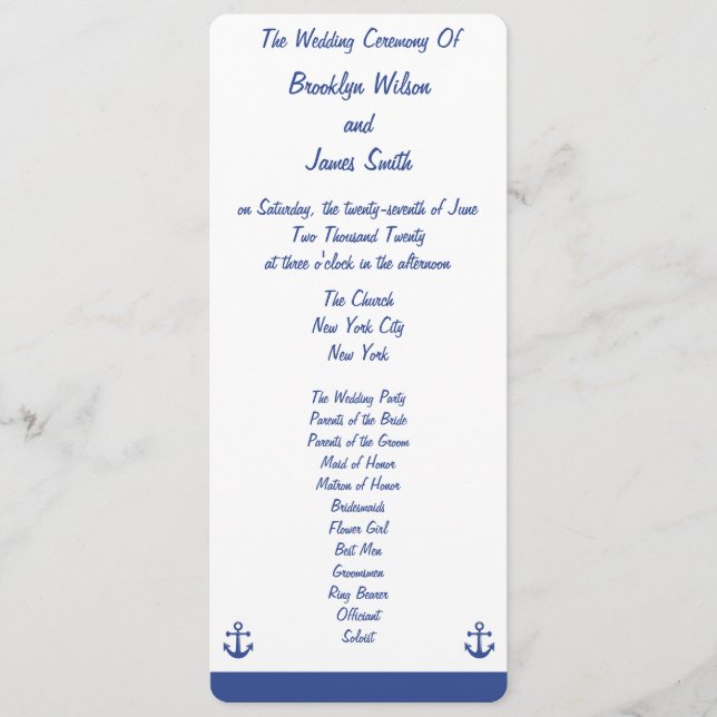 Nautical Wedding Ceremony Programs Cards (Front)