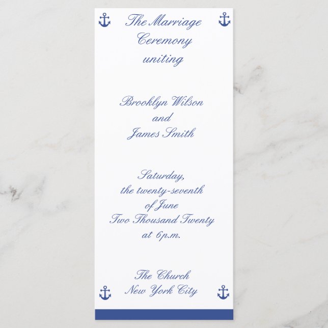 Nautical Wedding Ceremony Programs Rack Card (Front)