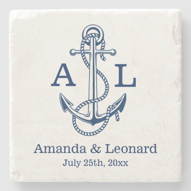 Nautical Wedding coaster personalized | favour (Front)