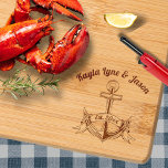 Nautical Wedding Couple Etched Wooden  Cutting Board