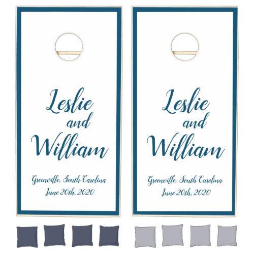 Nautical Wedding Date with Couples Names Cornhole Set