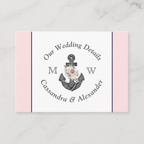 Nautical Wedding detail Floral Anchor Pink Navy Enclosure Card