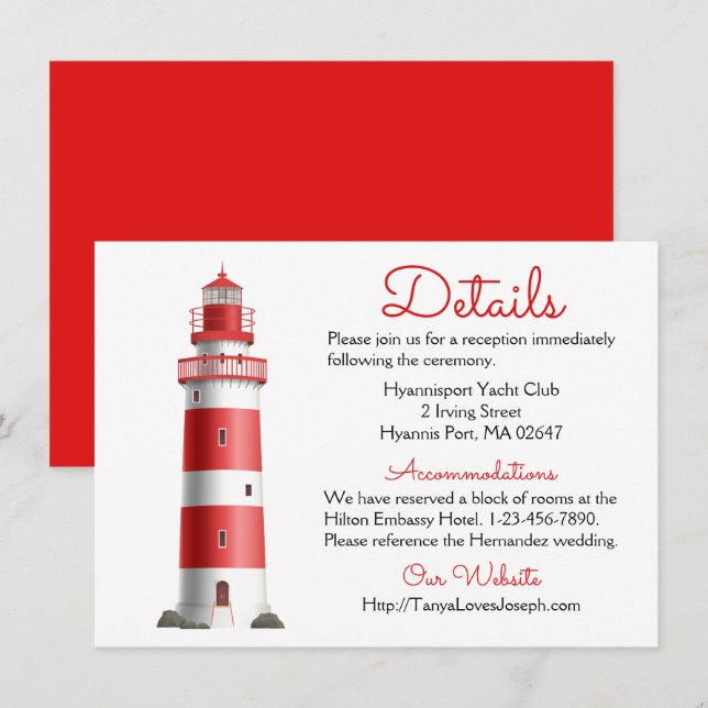 Nautical Wedding Details Lighthouse Red Summer Invitation (Front/Back)