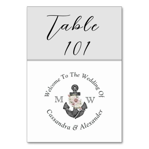 Nautical Wedding Dusty Silver Gray Table Number