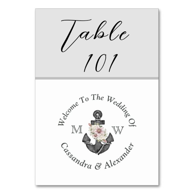 Nautical Wedding Dusty Silver Gray Table Number (Front)