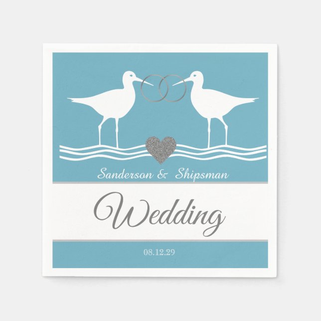 Nautical Wedding Duty Blue Sandpiper Napkins (Front)